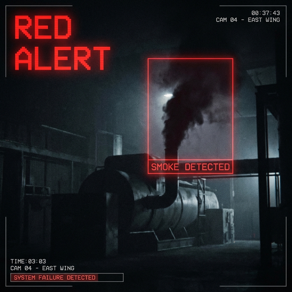 Early-stage fire and smoke detected by an industrial camera feed