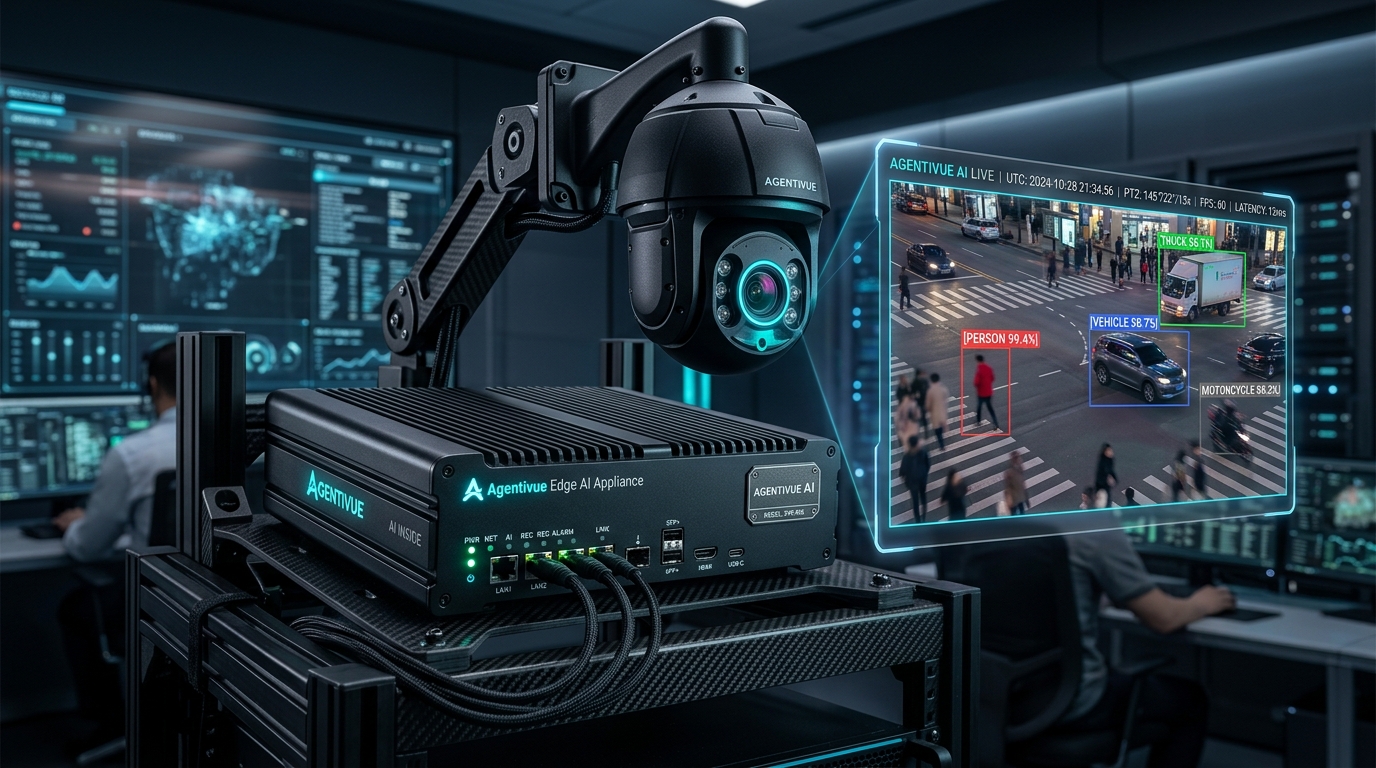 Agentivue AI SENTINEL-X4 Edge AI Video Surveillance Appliance and PTZ Camera with Neural Bounding Box Overlays